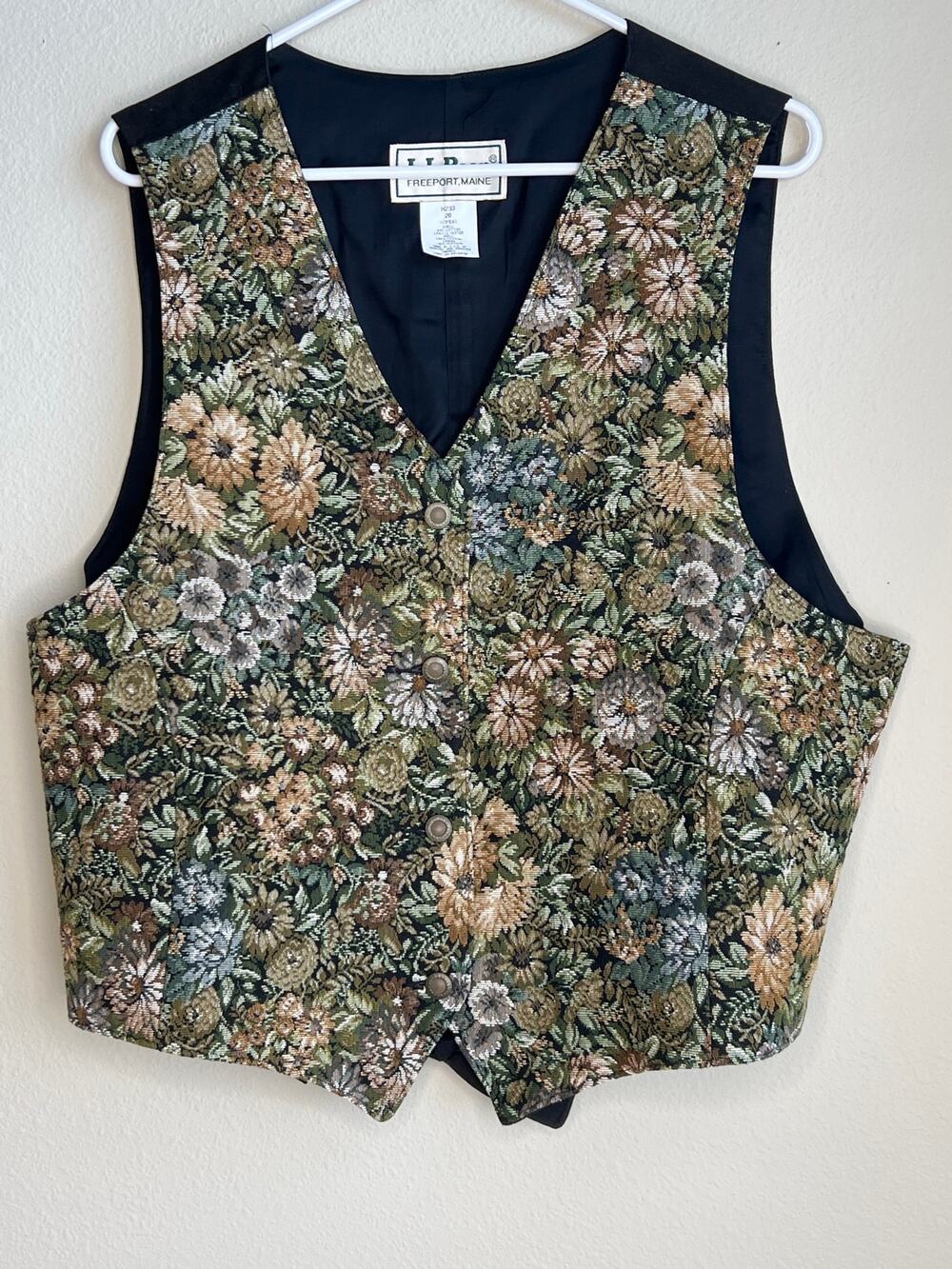 L.L. Bean Vintage Floral Tapestry Button Front Lined Vest Size 20 Womens